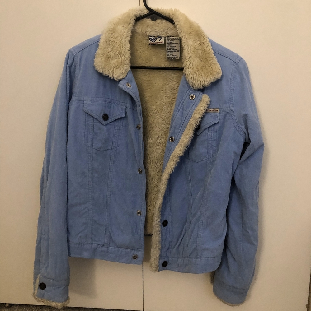 Roxy Jean Y2k fur collar jean coat